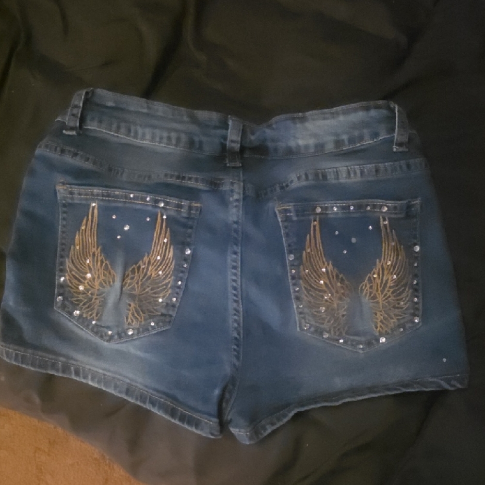 Embellished Blue Denim Shorts